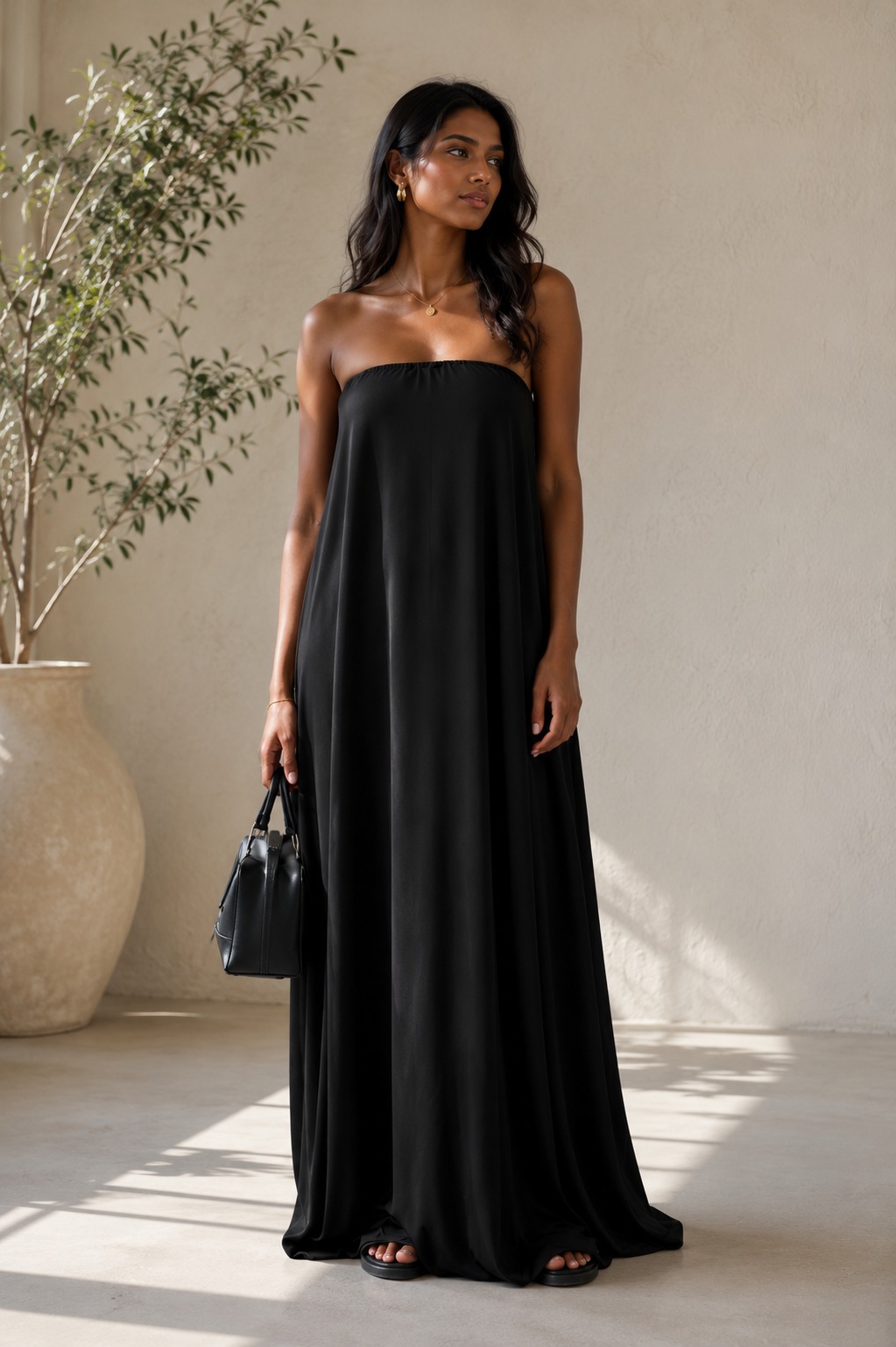 VELOUR BLACK SATIN DRESS